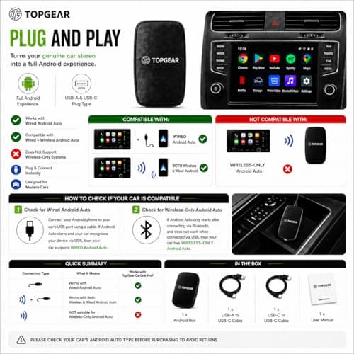 TOPGEAR Ai Box for AA | Carlink | Android Converter | Picasso | Smart Car Media Box | for Wired Android Auto Cars Only | 16GB Storage | Plug & Play AA Protocol Adapter | Upgrade Your Car Infotainment 2