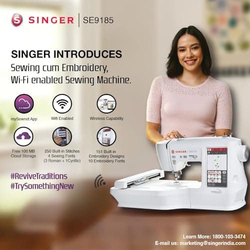 SINGER SE9185 Computerized Embroidery Sewing Machine with Wi-Fi Enabled, 7-inch touch Screen (250 Built-in Stitches and 150 Embroidery Designs) 2