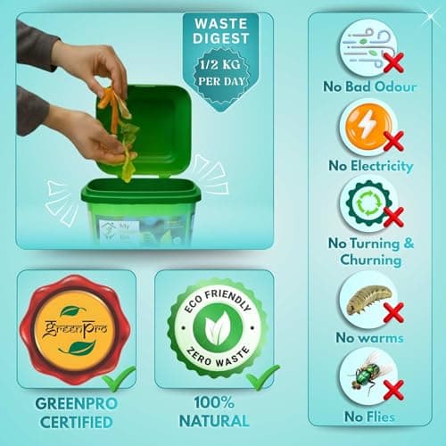 MyGreenBin Food Waste composter 25Ltr (1 Set of bin) + 5l Compost Maker - All Kinds of Kitchen Food Waste can be Turned into Plant Fertilizer Through Home decomposer- composting 0.5kg per Day 3