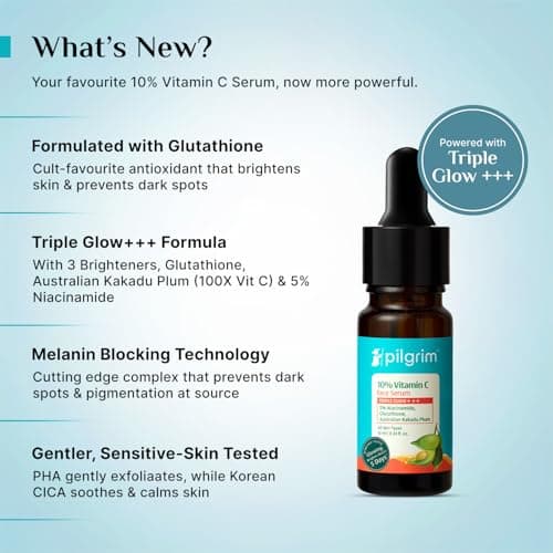 Pilgrim 10% Vitamin C Face Serum 10 ml for Glowing Skin with Niacinamide | Reduces Dark Spots & Evens Skin Tone | For Oily, Combination, Normal Skin Types | Skin Brightening Serum for Men & Women 3