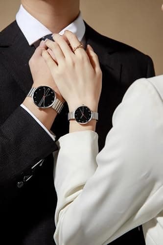 Giordano Analog Couple Watch Set – Elegant Round Dial with Stainless Steel Strap – His & Hers Matching Watches – Minimalist Unisex Design - GZ-992-SET 2