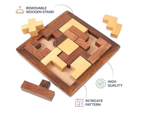 Wooden Pentomino Puzzle Game for Kids 5+ Years, Educational Brain Teaser with Removable Stand, Handcrafted Logic Building Toy, Made in India 2