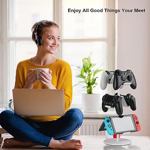 OIVO INDIA Controller Stand 3 Tier,Headphone Holder, Multi Adjustable Game Controller Headset Hanger for All Universal Gaming PC Accessories, Compatible for Xbox PS4 PS5 Nintendo Switch (White) 6