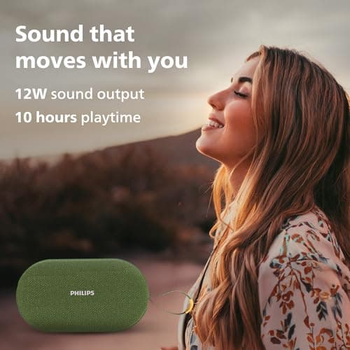 PHILIPS TAS1400GY Wireless Bluetooth Speaker with Deep Bass, Passive Radiator, 12W Sound Output, 1200mAh Rechargable Battery, RGB Light Modes, 10H Playtime, Supports TF/USB (Willow Bough) 4