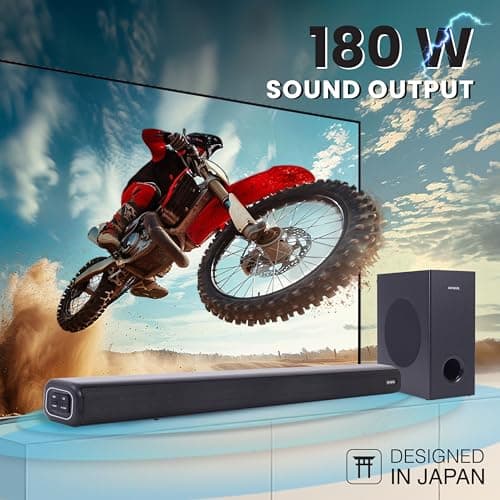 Aiwa Soundbar with Bluetooth V5.3 and Powerful Bass, 5.25 Inches Subwoofer, 2.1 Channel with Remote Control SD Card, HDMI AUX, USB and Optical Connectivity 180W Sound bar | Kabuki - AW-SSB180 (Black) 2