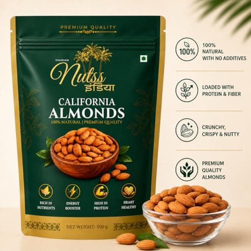 NUTSS INDIA Premium Almonds 500g | California Badam Whole | Fresh Raw Almond Nuts | Nutritious Dry Fruits | Healthy Daily Nutrition 3