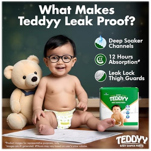 TEDDYY Easy Baby L Size Diaper Pant Style | 62 Count (Large) | 9–14 kg (Pack of 1) | Long Protection Hours | Anti-Bacterial | Airy Breathable Fit | Rapid Soaker Channels & Wetness Indicator 4