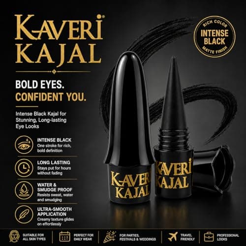 Kaveri Black Kajal | Smudge-Proof Long-Lasting Eye Kohl | Herbal Formula for Sensitive Eyes | Vegan Chemical-Free | (Pack of 2) 4g 4