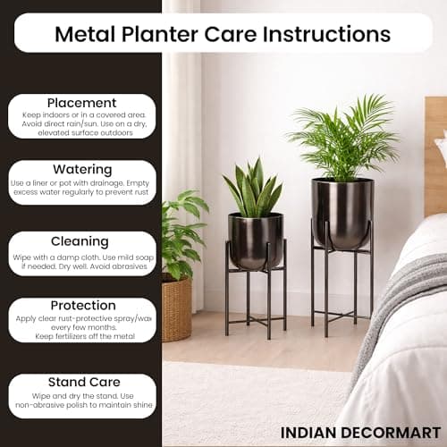 INDIAN DECORMART Metal Planter with Stand (Metallic Dark Grey (Medium & Small)) 5