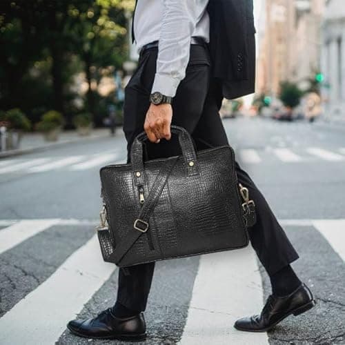 UZR INDIA Croc-Textured Leather Messenger Bag, Luxury Formal Sling for Men (Black) 3