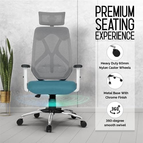 Da URBAN® Merlion Office Chair,High Back Mesh Ergonomic Home Office Desk Chair with 3 Years Warranty, Adjustable Armrests,Adjustable Lumbar Support,Tilt Lock Mechanism (Blue) 4