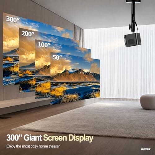 BOSS A15 Mini Smart Projector | 800 ANSI Lumens | Native Full HD | 4K Support | AI Auto Focus & Auto Keystone | Android 9 Smart OS | WiFi 6 & Bluetooth | 30000:1 Contrast Ratio | 300" Giant Display | 5