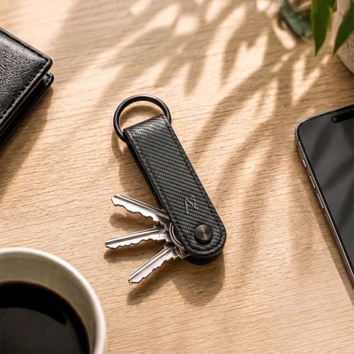 Capes Stack Key Organizer for Men & Women | Pocket-Friendly Compact Key Holder for Up to 4 Keys | Premium PU Leather Key Case | Minimalist Anti-Rattle Key Organizer | Carbon Black