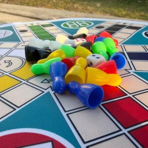 OJIVA® Family Fun Round Flying Chess Board Portable 6 Player Ludo Game Set Skill Development Circular Parcheesi Game for Children, Party, Travel, Outdoor, H23mm D16mm 5