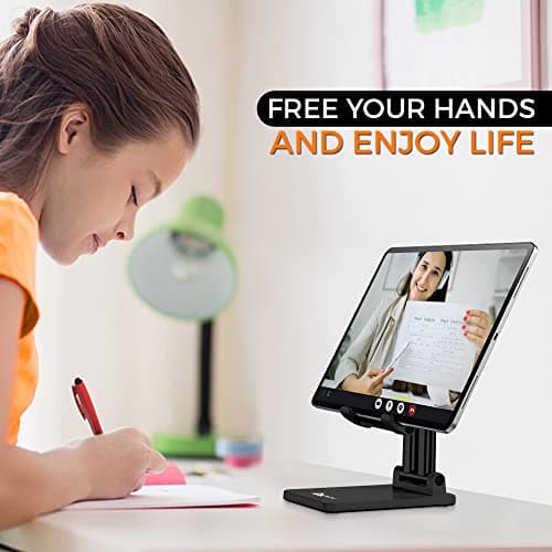 WeCool T2 Foldable and Portable Tabletop Mobile Stand with Stable Base,Height and View Angle Adjustable Phone Stand,Ideal Mobile Holder for Smartphones,Tablets, Kindles 2