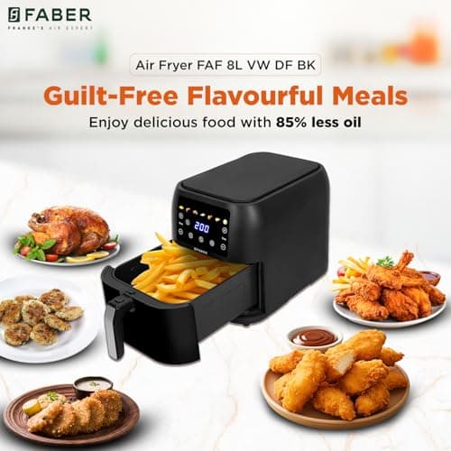 Faber 8 L 1700W Digital Air Fryer | Fry, Bake, Roast | 85% Less Oil, 200°C Swirl Heating Technology | 7-Preset Menu, Touch Control Interface, View Window, Auto Shut-Off | Black 2