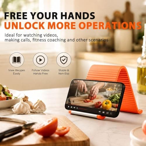 LARYNX Flexible Silicone Phone Stand, Foldable Rollable Holder, Multi-Angle Adjustable, Orange, 10x20cm, for Phone, Tablet, Laptop 3