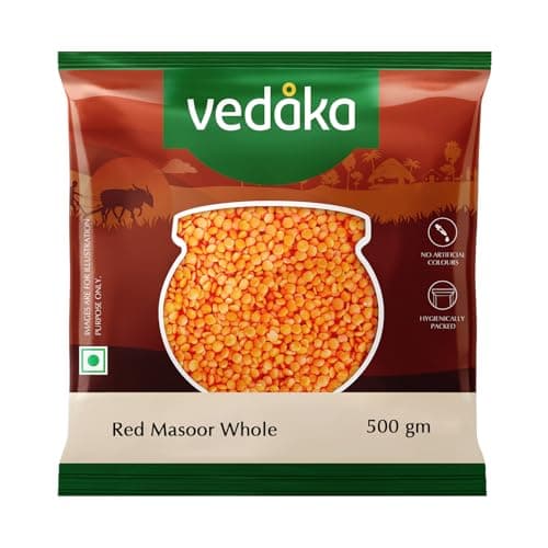 Amazon Brand - Vedaka Unpolished Red Masoor Dal | Whole | 500 G | Premium Masoor Dal