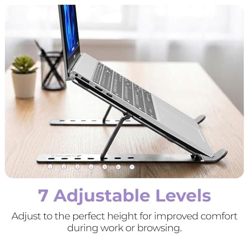 Zebronics NS2000 Plus Laptop Stand, Supports Up to 17-Inch Laptops, 5kg Load Capacity, 7-Level Adjustable Height, Ergonomic Foldable Design, Anti-Slip Silicone Pads (Silver) 2