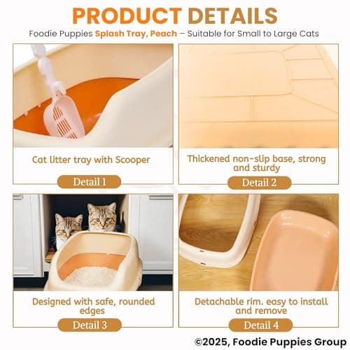 Foodie Puppies Litter Tray for Cats & Kittens - (Peach, Splash Tray) (53 x 39 x 25 cm) | Semi-Enclosed Basic Cat Tray with Free Litter Scooper | Reduces Odour, Perfect Starter for Toilet Training 5