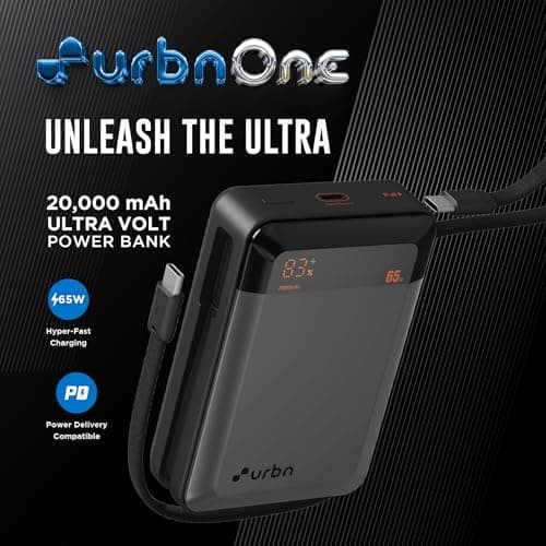 URBN 20000 mAh 65W Ultra Volt Power Bank | Dual Output | PD + QC Compatible | LED Display | Two-Way Fast Charge | Pass-Through Charging | for MacBook Air, iPhone, Samsung, Android & More (Grey) 2