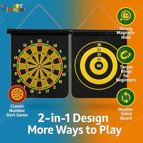 Toy Imagine 14 Inch Magnetic Dart Board Game – Double Sided Dartboard with Safe Magnetic Darts, Indoor Outdoor Family & Office Game for Boys & Girls, Fun Party Play, Diwali Gift 4