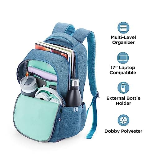 American Tourister Shaw Large Office Laptop Bag, 23 Ltrs Bag For Men, 5 Compartment School Bag Gift For Unisex Boys Girls Teal, With Internal Organizer, Rugged Zips 17'' Inch Laptop Compatible 2