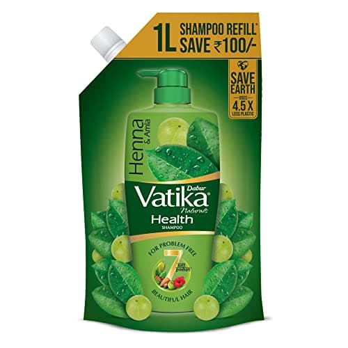 Dabur Vatika Health Shampoo - 1 L (Refill Pouch) | With 7 Natural Ingredients | For Smooth, Shiny & Nourished Hair | Repairs Hair Damage, Controls Frizz | For All Hair Types | Goodness of Henna & Amla