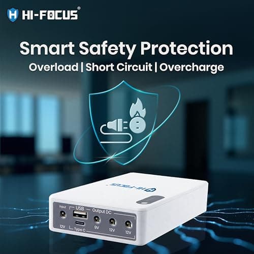 Hi-Focus Mini UPS for WiFi Router & Modem 8000mAh | 12V 9V 5V DC Output + USB 5V | Type-C Input | Power Backup for CCTV, Router, ONU | Lithium Battery with Overload Protection 4