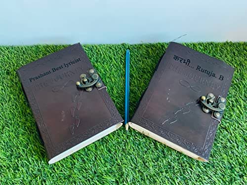 ALCRAFT Handmade Leather Journal Notebook The Journey on front conver | Customized Name/Date/Logo Personalized Customized Vintage Dairy (7 * 5 Inches) 2