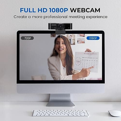 ROCWARE 1080P Webcam with Microphone, RC15 Computer Camera for PC 30fps with 110 FOV/Privacy Cover/Low Light Correction,USB Web Cam for Zoom/Skype/Teams/Conference/Video Calling/Meeting 3