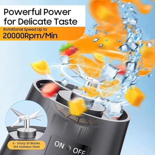Portable Blender Juicer with USB Rechargeable Battery - 10 Blade Mini Personal Smoothie Mixer with 3 Speed Modes, Leakproof Travel Bottle with Handle for Juices, Shakes and Fruit Blends (Juicer_01) 5