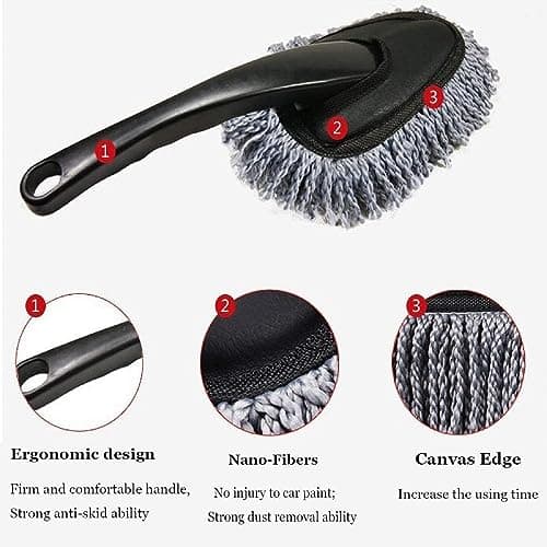 Fuelbyte Microfiber Car Duster with Handle for Car Interior Cleaning Brush Mop Duster for Car Cleaning Brush with Handle Wet & Dry Car Washing Brush Ideal Car Accessories (2 Small Duster) 5
