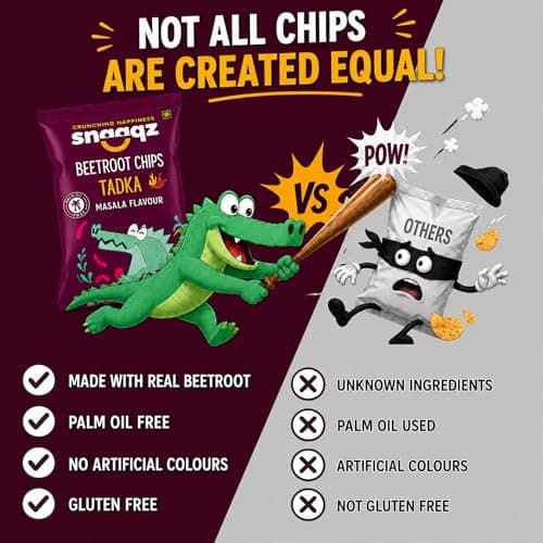 Snaaqz Beetroot Chips Tadka Masala | Crunchy Vegetable Chips | Palm Oil Free | Vegan Gluten Free | Healthy Snack for Kids & Adults | 70g Pack of 2 5