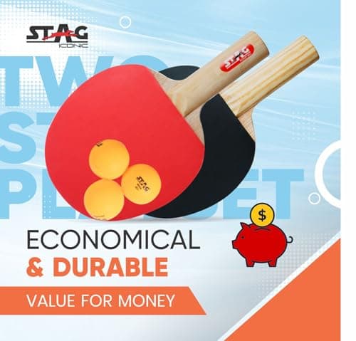 STAG ICONIC 2 Star Table Tennis Playset with Orange Balls | 2 Ping Pong Rackets & 3 ABS Balls | Beginner TT Bat Set for Practice & Recreation | Lightweight, Durable & Ergonomic Design 3