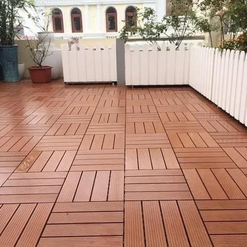 Garden Gyani WPC Deck Tiles 12 x 12 Inch – Interlocking Wooden Flooring Tiles | Water Resistant Anti-Slip Outdoor Indoor Floor Tiles for Balcony, Garden, Patio & Terrace (Brown, Pack Of 10) 2