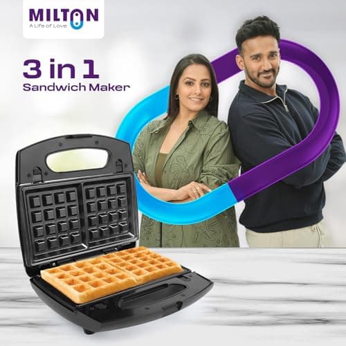 MILTON 850W Royal X 3 in 1 Electric Detachable Sandwich Maker, Bread Toaster, Panini Press Grill, Waffle Set with Removable Non-Stick Plates, Power Indicators | 1 Year Warranty, Black 4