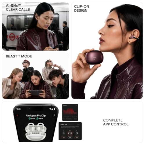 boAt Airdopes ProClip w/Air Conduction Tech, Feather-Light Earbuds, Clip-On Design, All Day Wear Comfort, Up to 52H Battery, 12mm Dynamic Drivers, App Support, BT v6.0, OWS Earbuds with mic(Silk Grey) 3
