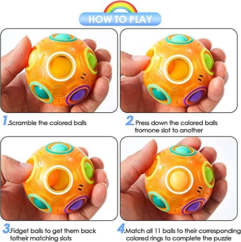 ANAB GI Magic Rainbow Ball Sensory Puzzle, Brain Teaser, Fidget Toys Cube Game, Stress Reliever, Colour Matching Puzzle Game for Kids Teens and Adults Birthday Party, Christmas Gifts Pack 4