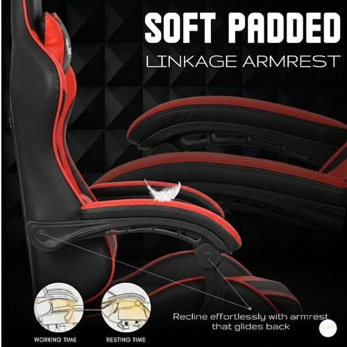 Dr Luxur Musclerice Gaming Office Desk Ergonomic Lumbar Support, PU Leather High Back Adjustable Swivel Task Chair with Footrest, Removable Neck, Linkage Arm Rest (Musclerice Leatherette Red) 5