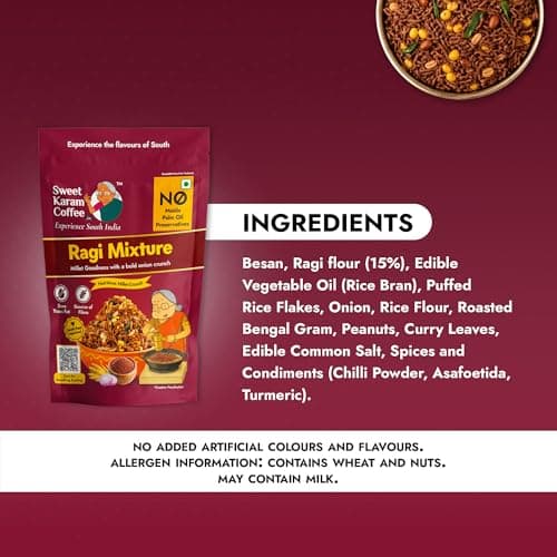 Sweet Karam Coffee Ragi Mixture - 95g | No Palm Oil or Preservatives | Authentic South Indian Savory Snack | Crispy Tea-Time Namkeen | Healthy Millet Mixture 3