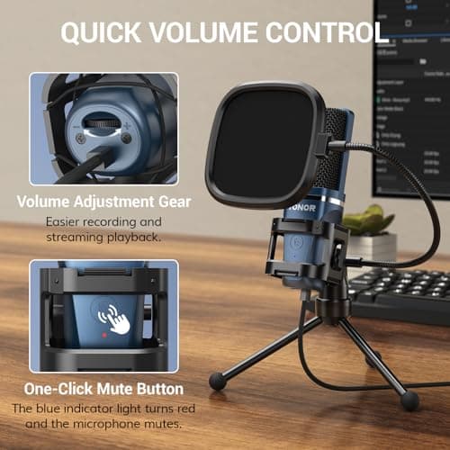 TONOR USB Gaming Microphone, Computer Condenser PC Mic with Tripod Stand & Pop for Streaming, Podcasting, Vocal Recording, Compatible with iMac PC Laptop Desktop Windows Computer, TC-777 3