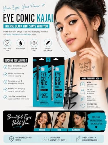 Waterproof Smudge Proof Deep Black Kajal Pencil Pack of 2 for Women 4