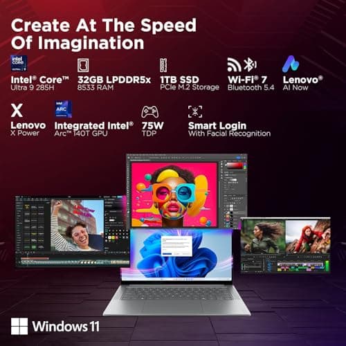 Lenovo Yoga Pro 7 Aura Edition, Intel Evo Core Ultra 9 285H, 32GB RAM, 1TB SSD, 3K OLED, Copilot+ PC, 14.5"/36.8cm, Touchscreen, Win 11, Office 24, AI Now, Grey, 1.5Kg, 83KF001LIN, AI Powered Laptop 4