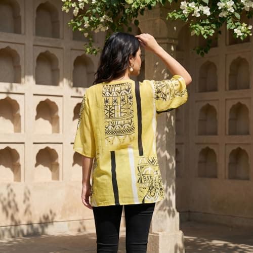 DRESSITUDE Women’s Yellow Printed Kimono Shrug | Open Front Cardigan | Boho Casual Layer | Beachwear Cover-Up for Women-S 3