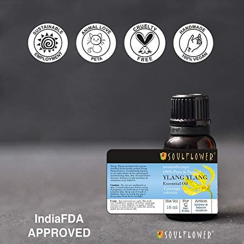 Soulflower Ylang Essential Oil for Strengthen Hair Roots, Control Hair Fall, Skin Moisture, Controls Acne, Aromatherapy - 100% Pure, Natural & Undiluted Premium Essential Oil, 15ml 5