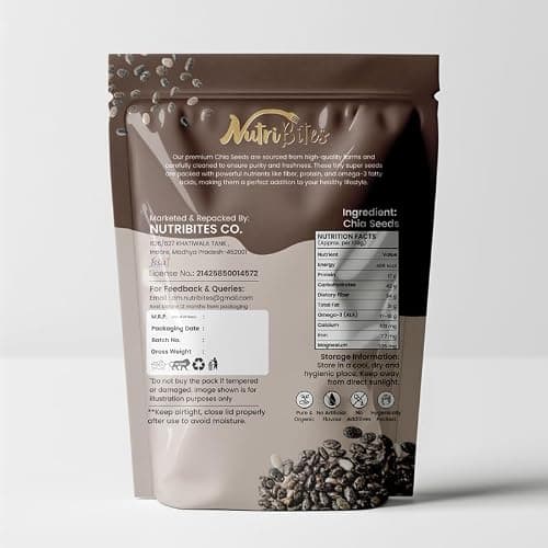 Nutribites Chia Seeds 1kg| Premium Superfood for Weight Management & Hydration | Ideal for Smoothies, Oats & Summer Drinks 2
