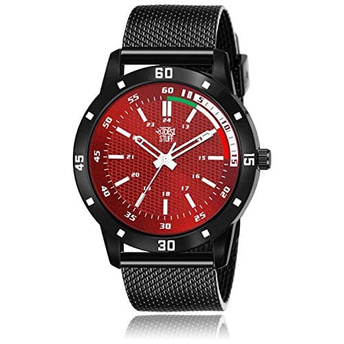 SWADESI STUFF Silicone Analogue Red Dial Watch For Men And Boys, Silver Band