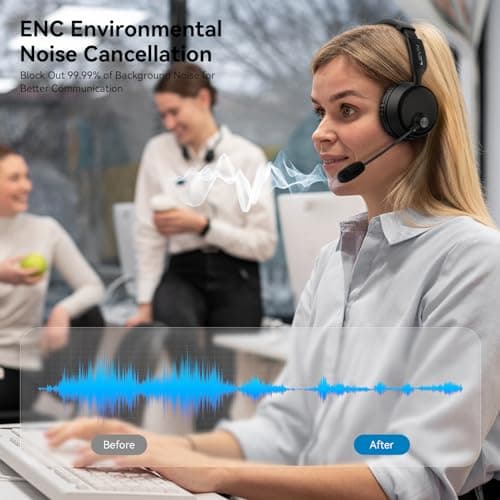 Wireless Headset with Mic for Work, Wireless Headset with Microphone AI Noise Cancelling, Bluetooth 5.3, 60H Battery, Mute Button, Comfortable Over Ear Headphones for PC, Laptop, Call Center, Office 2