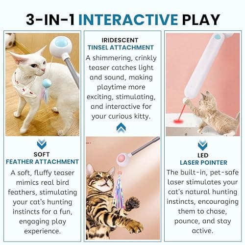 Foodie Puppies Retractable Cat Teaser Wand Toy with Laser Light, Feather Bell Refills & Colorful Tassels for Cats & Kittens | Adjustable, Recycling Design | Interactive Toy for Playing & Pouncing 5